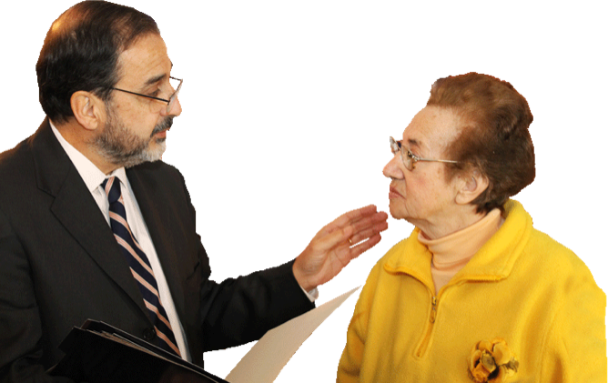 Public official talking with a woman